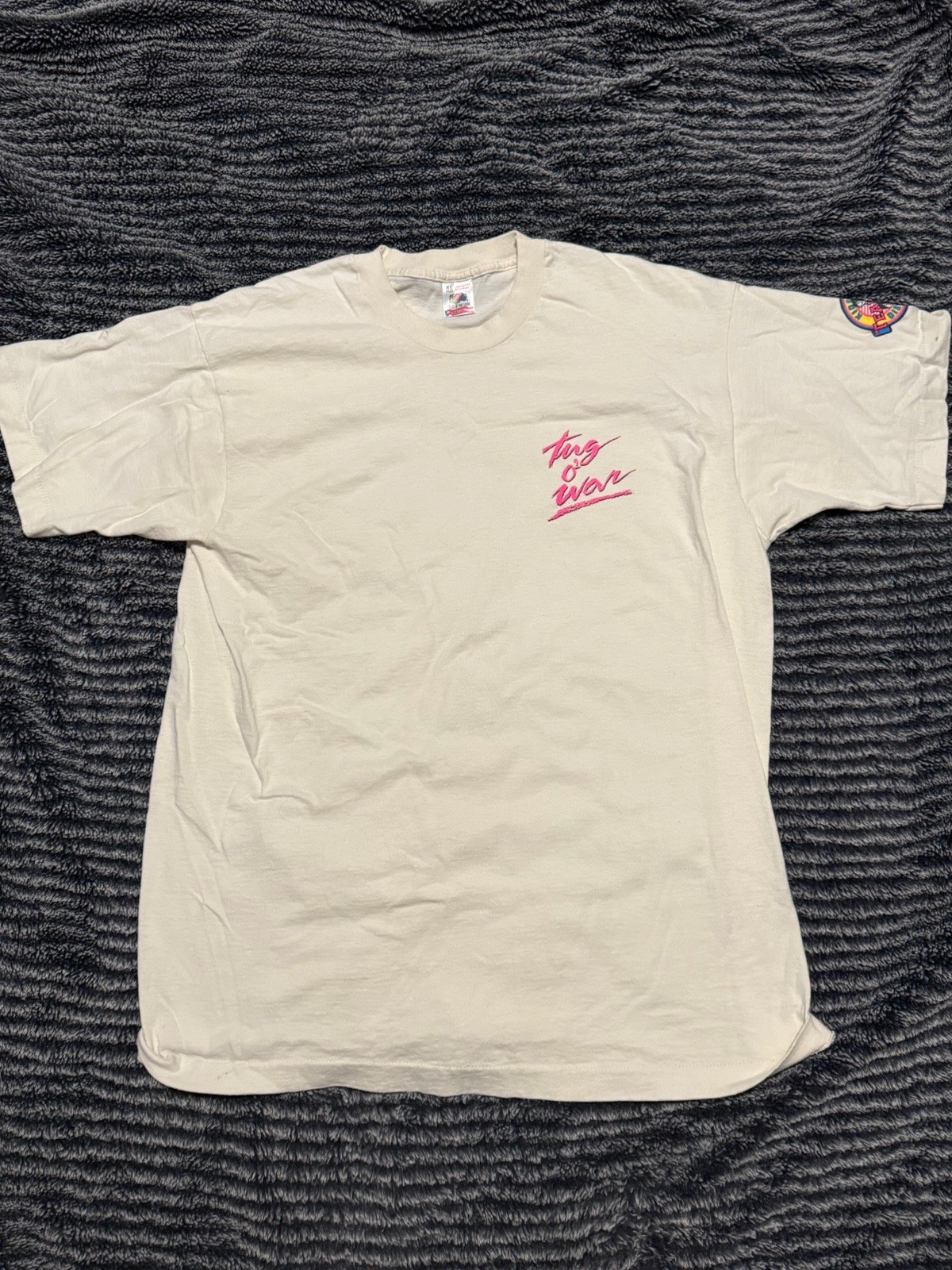 Fruit of the Loom Tug O War Beige Graphic Logo T-Shirt, Size XL, Crew Neck gallery