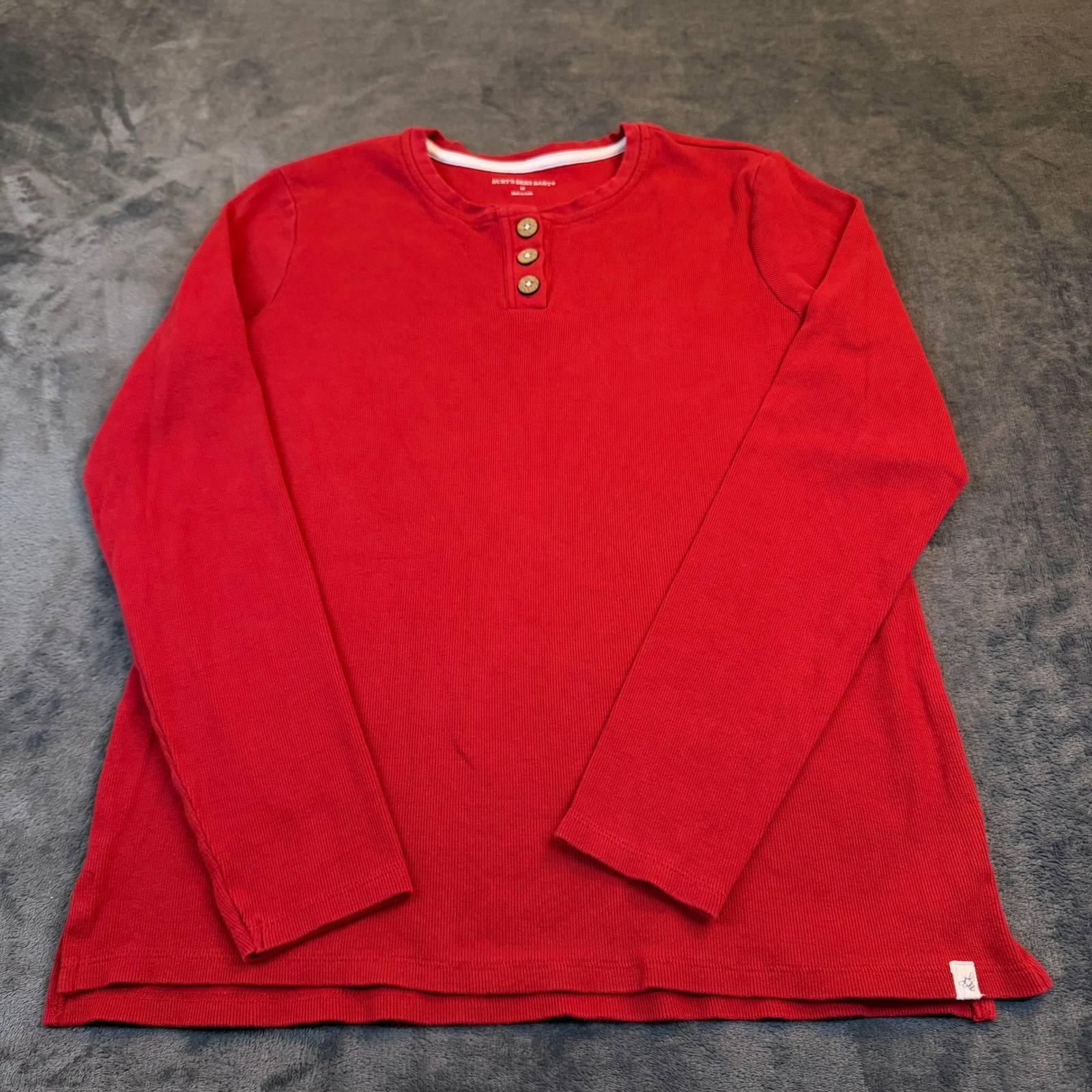 Burt's Bees Baby Ribbed Henley Shirt Mens Medium Red Long Sleeve Cotton gallery