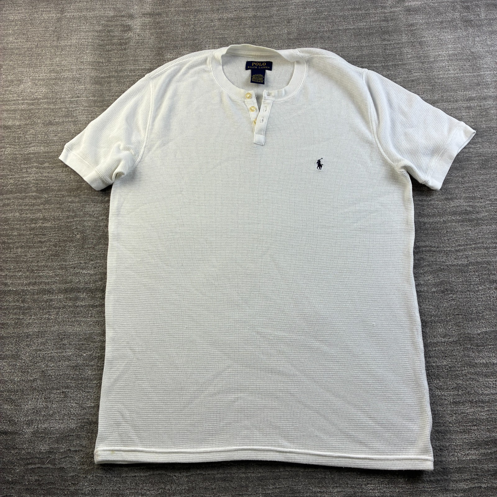 Polo Ralph Lauren Shirt Mens Large White Henley Thermal Sleepwear Waffle Knit gallery