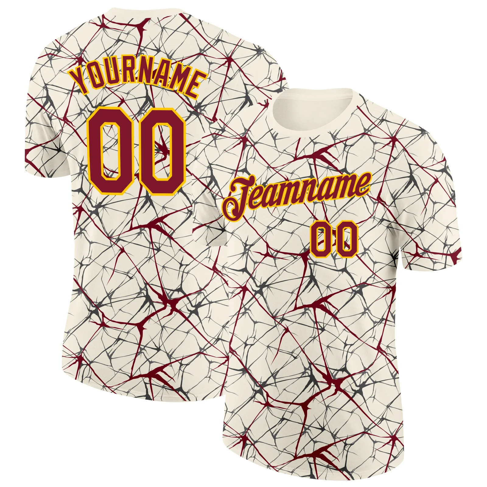 Custom Cream Crimson Abstract Crackle Sports Tee Personalized Team Jersey gallery