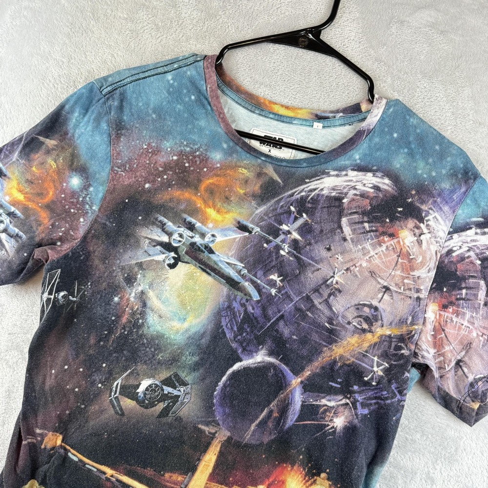Star Wars Shirt Mens Large Multicolor On The Byas Death Star All Over Print Tee