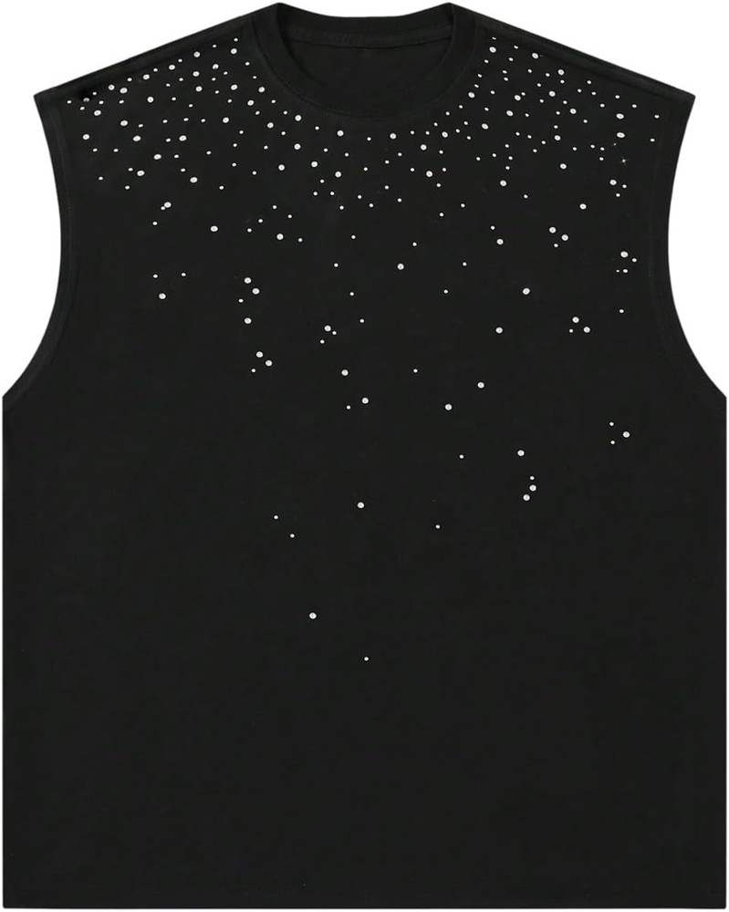 Men’s Glitter Rhinestone Tank Top Sleeveless Crew Neck Party Clubwear Shirt