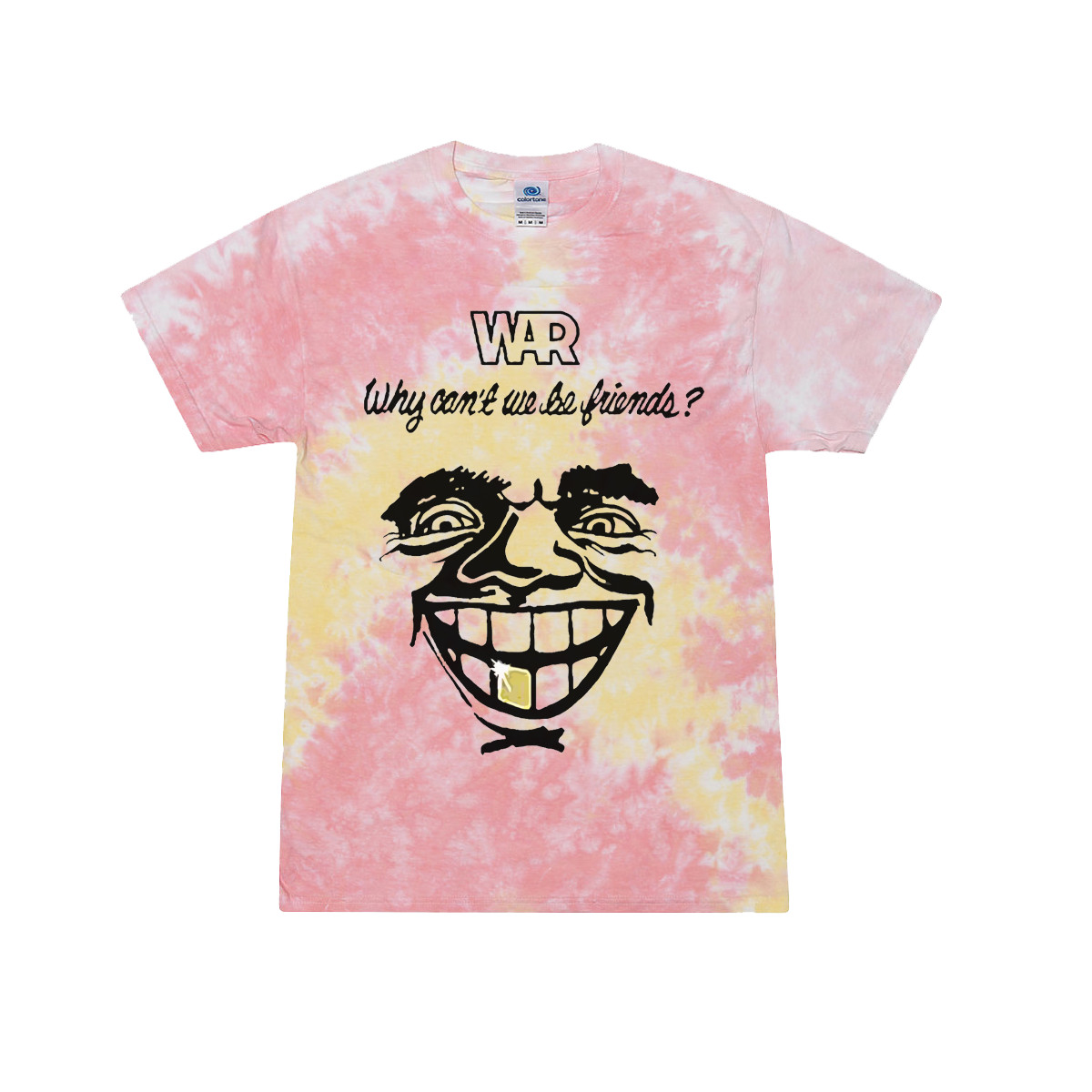 War Tie-Dye Shirt Why Can’t We Be Friends – spill the wine – vintage