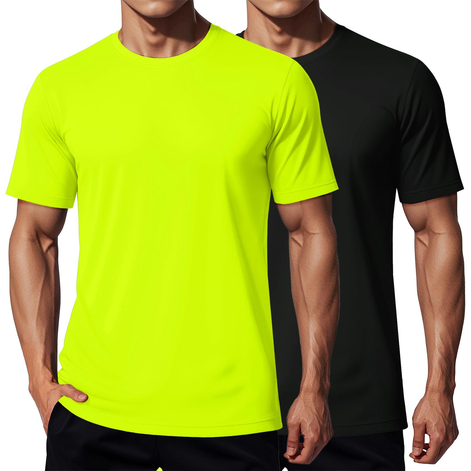 MAGCOMSEN T Shirts for Men 2 Pack Quick Dry Large, #12-black/Fl-green