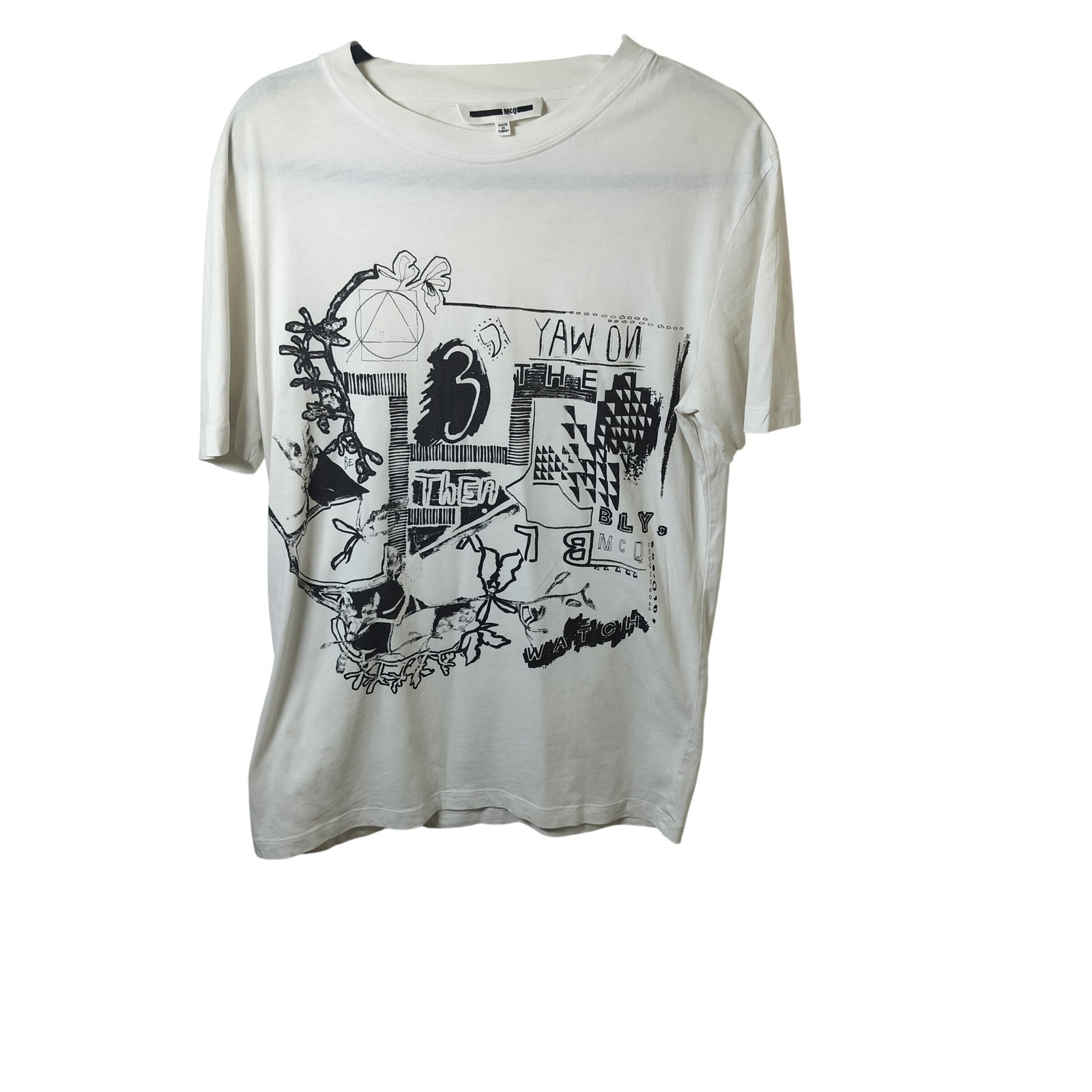 McQ Alexander McQueen Mens Abstract Graphic Print T-Shirt White Cream Large gallery