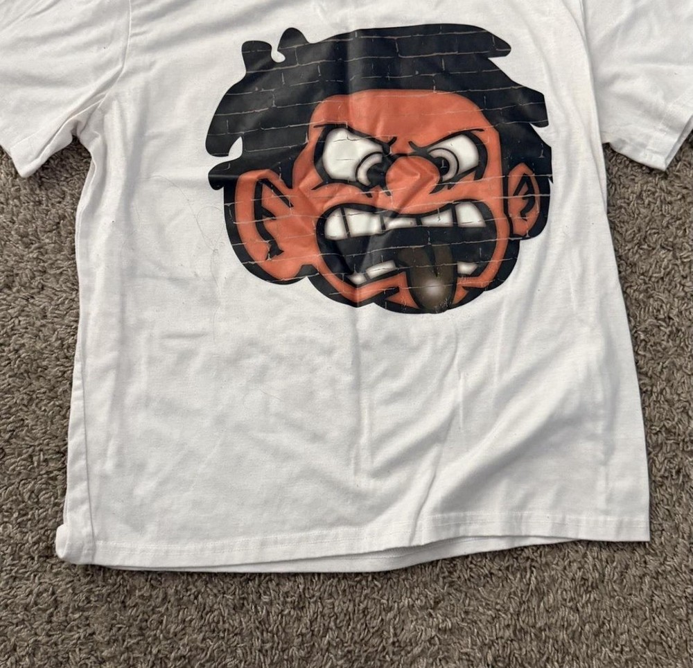 SHEIN Men’s Size S White Crew Neck Short Sleeve Graphic Angry Face T-Shirt