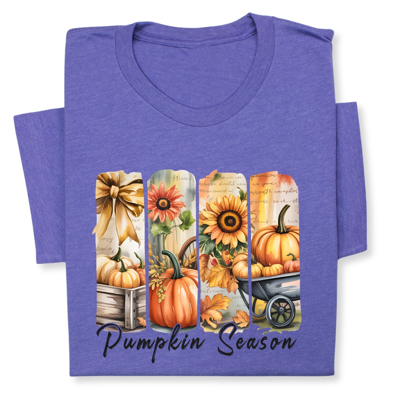 Pumpkin Season Print Shirt, Fall Tee with Sunflowers & Cart gallery