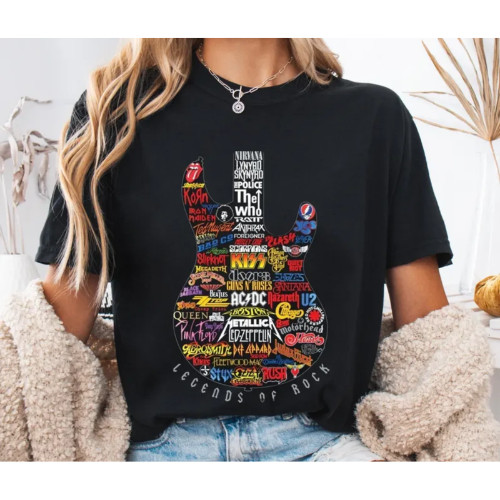 Vintage Guitar Band Logo Legends of Rock T-Shirt for Music Lovers Graphic Tee