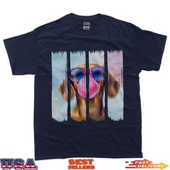 Doxie Dog Blowing Bubblegum Wearing Glasses Cute Dachshund T-Shirt