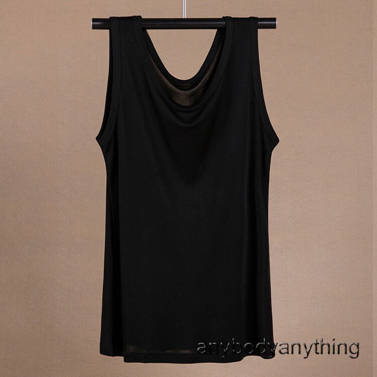 Men's 100% Silk Tank Tops Crew Collar Sleeveless T-Shirt Knitted Undershirt Tops gallery