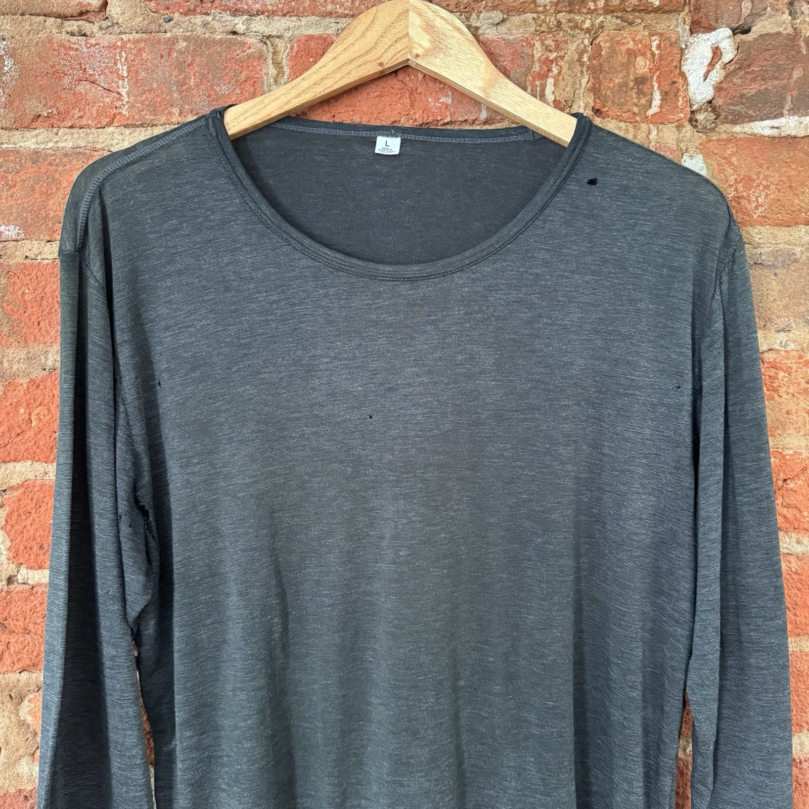 Vintage Y2K Faded Black Paper Thin Long Sleeve T Shirt Large Grunge Streetwear gallery