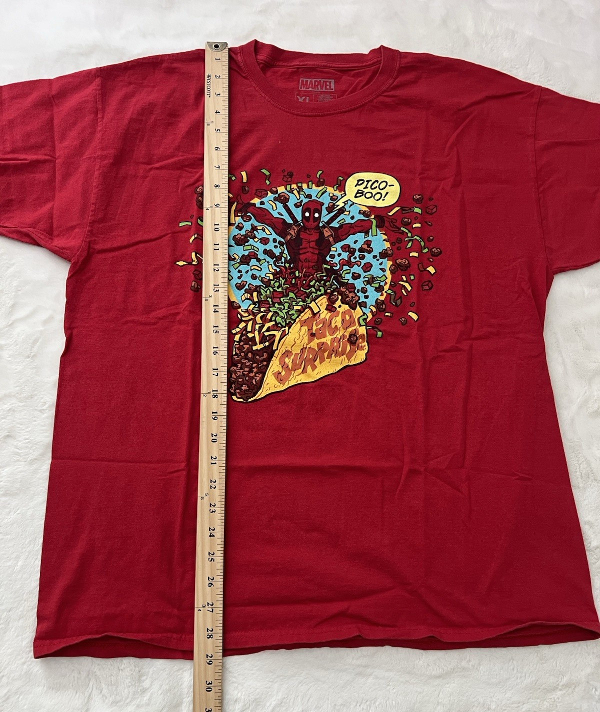 Marvel Deadpool Taco Graphic T-Shirt Red XL Lootcrate Short Sleeve Tee gallery