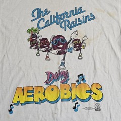 Vtg Stained 1987 3xSun Large White California Raisins “Dancing Aerobics” T-Shirt