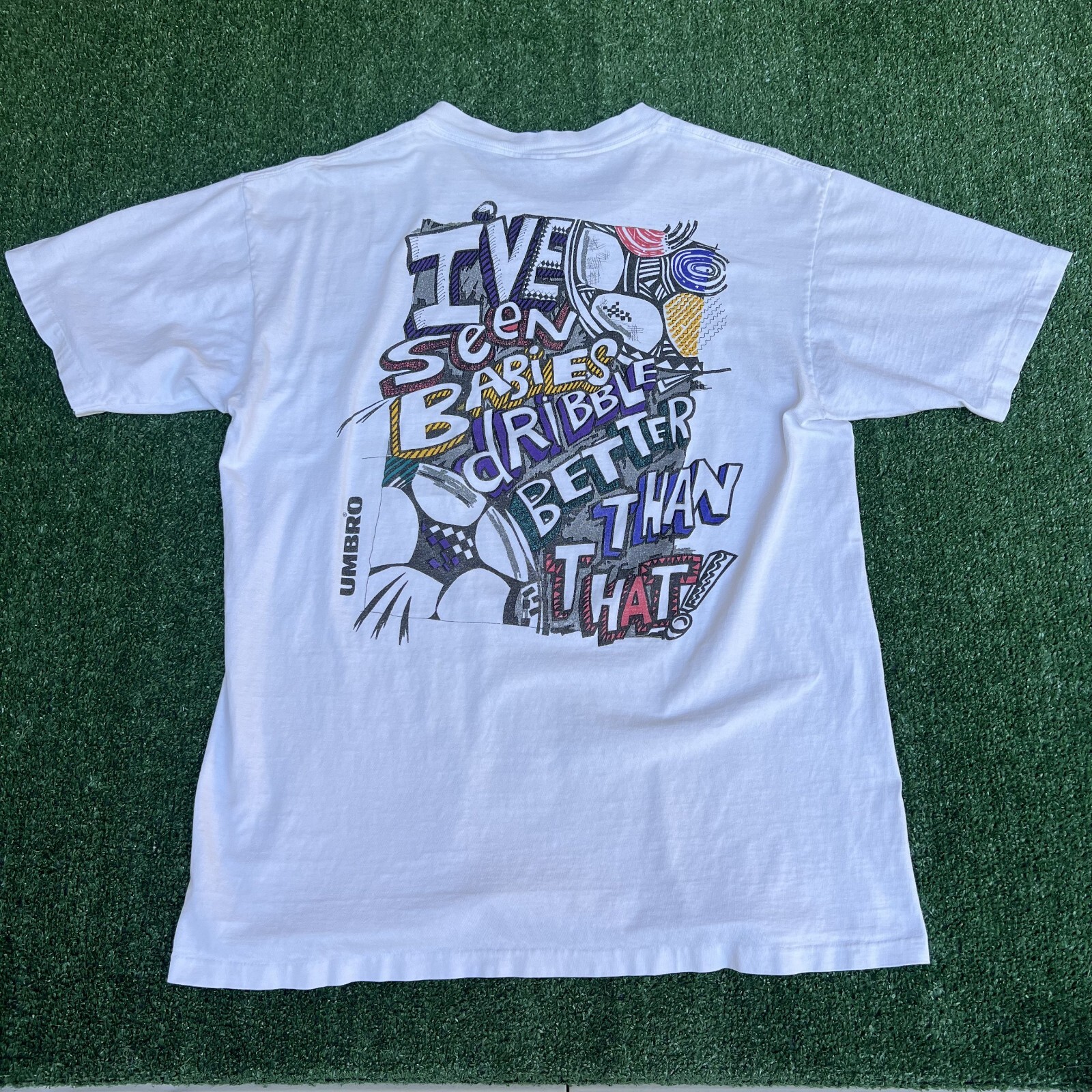 Vintage 90s Men's Umbro Trash Talk Soccer Dribble White T-Shirt XL AND 1 Style gallery