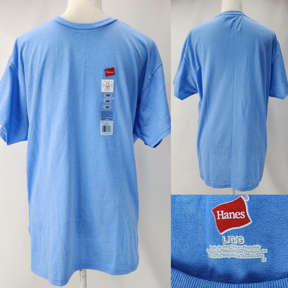 Hanes Men Large 50/50 EcoSmart Crew Neck T-Shirt Carolina Blue Comfort Blend Tee