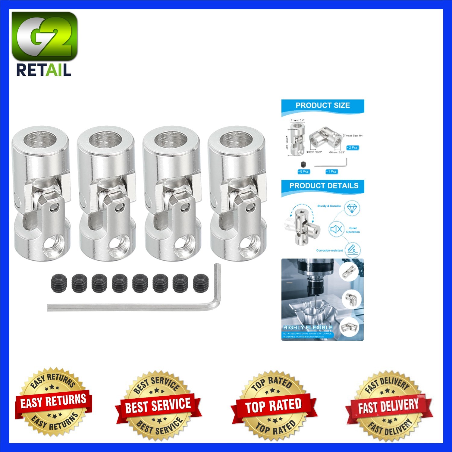 Durable Nickel-Coated 6mm Universal Steering Coupler with M4 Screws – 4 Pcs