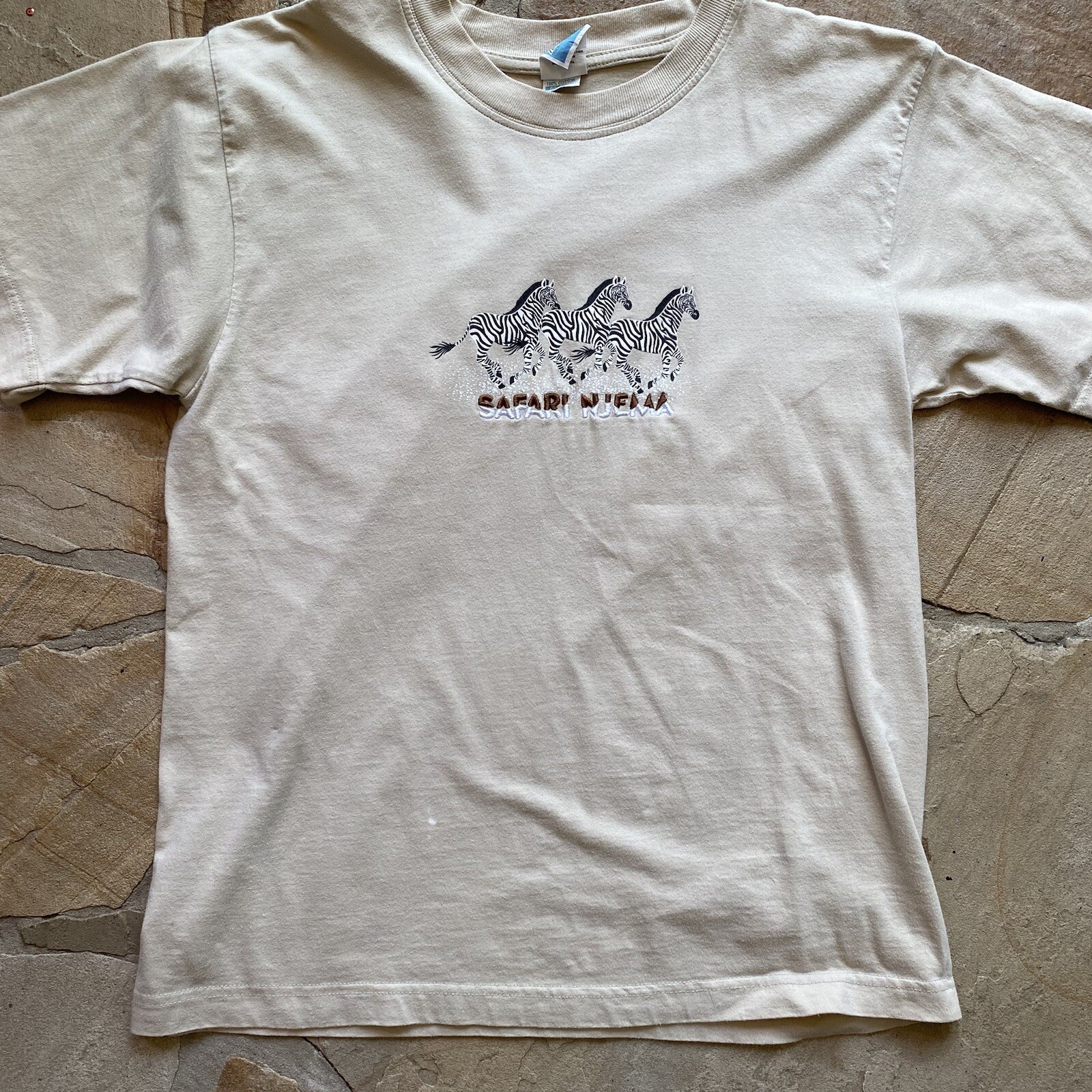 Vintage Kenya Shirt Safari Njema Embroidered Tshirt Medium Africa Zebra 80s gallery