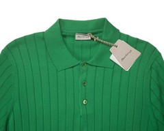 Sartorio Napoli $875 Green Ribbed Extra Slim Polo Shirt Knit Cotton Jersey L