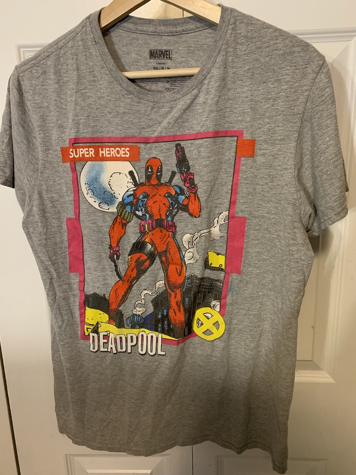 Marvel DEADPOOL Mens Sz M Cerebro Scan T-Shirt Gray Multicolor Super Heroes