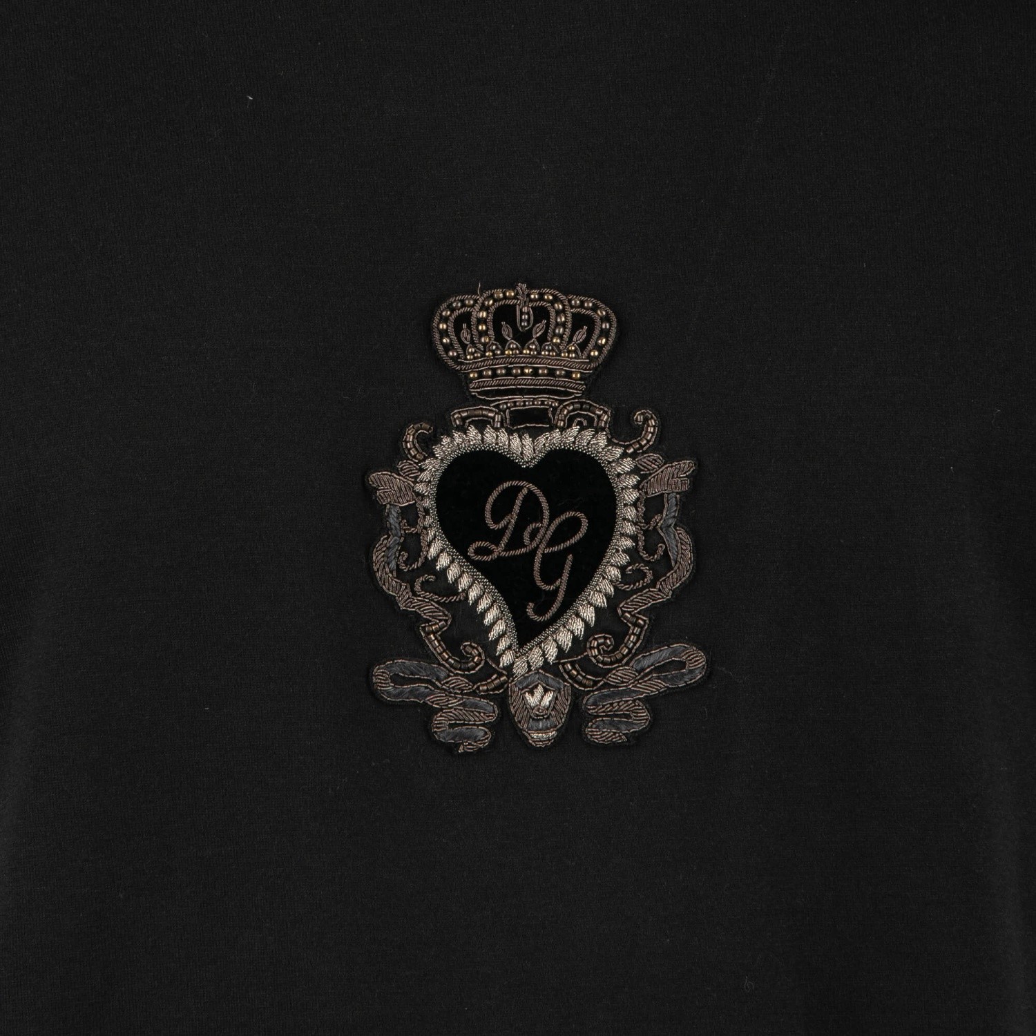DOLCE & GABBANA DG Logo Baroque Pearl Heart Crown Cotton T-Shirt Black 46 S gallery
