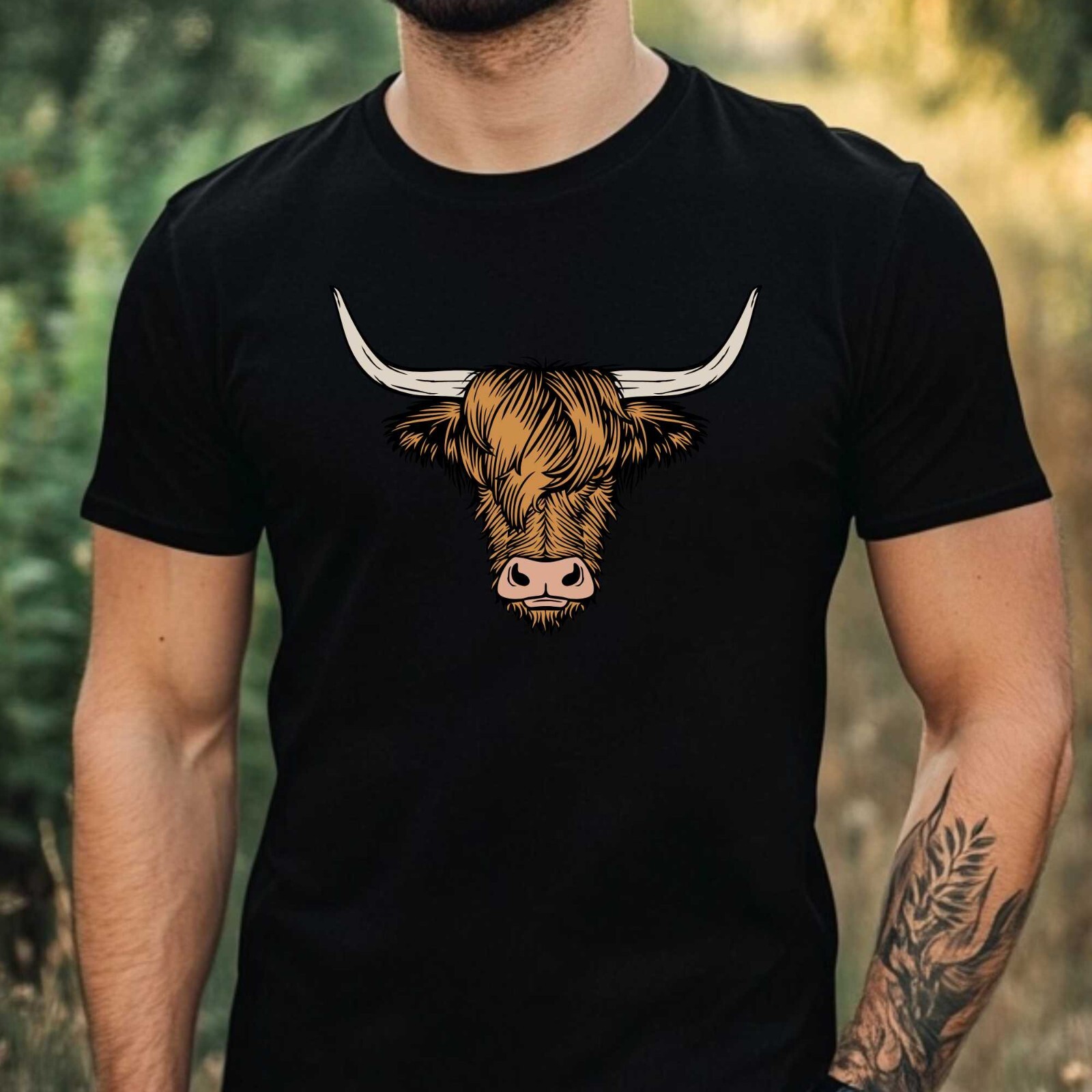 Mens Scottish Highland Cattle Motif Cotton T-Shirt Size XS to 5XL