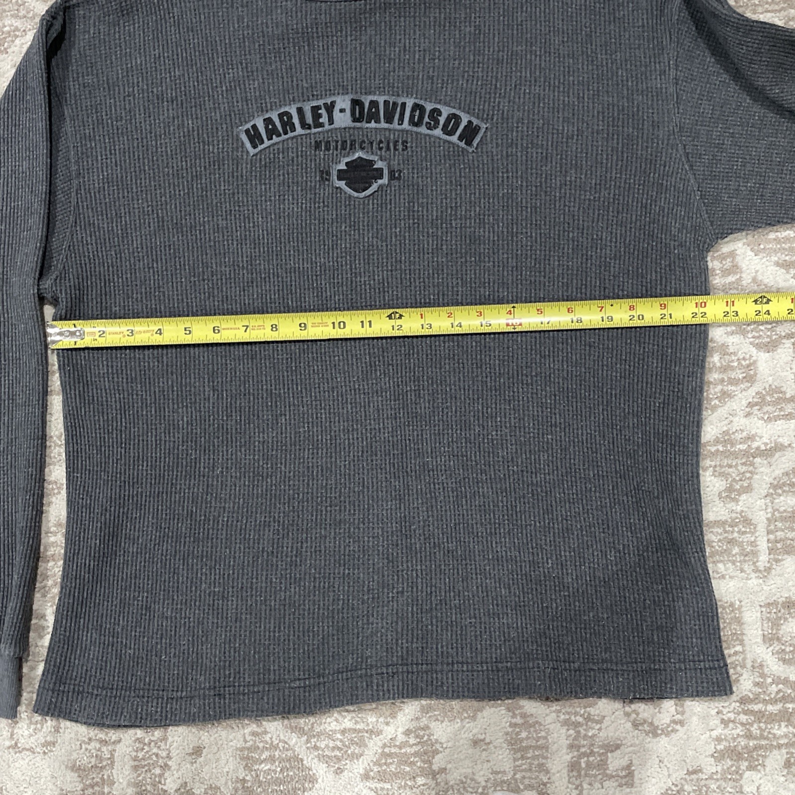 Harley-Davidson Shirt Mens Medium Gray Thermal Waffle Long Sleeve Made USA Vtg gallery
