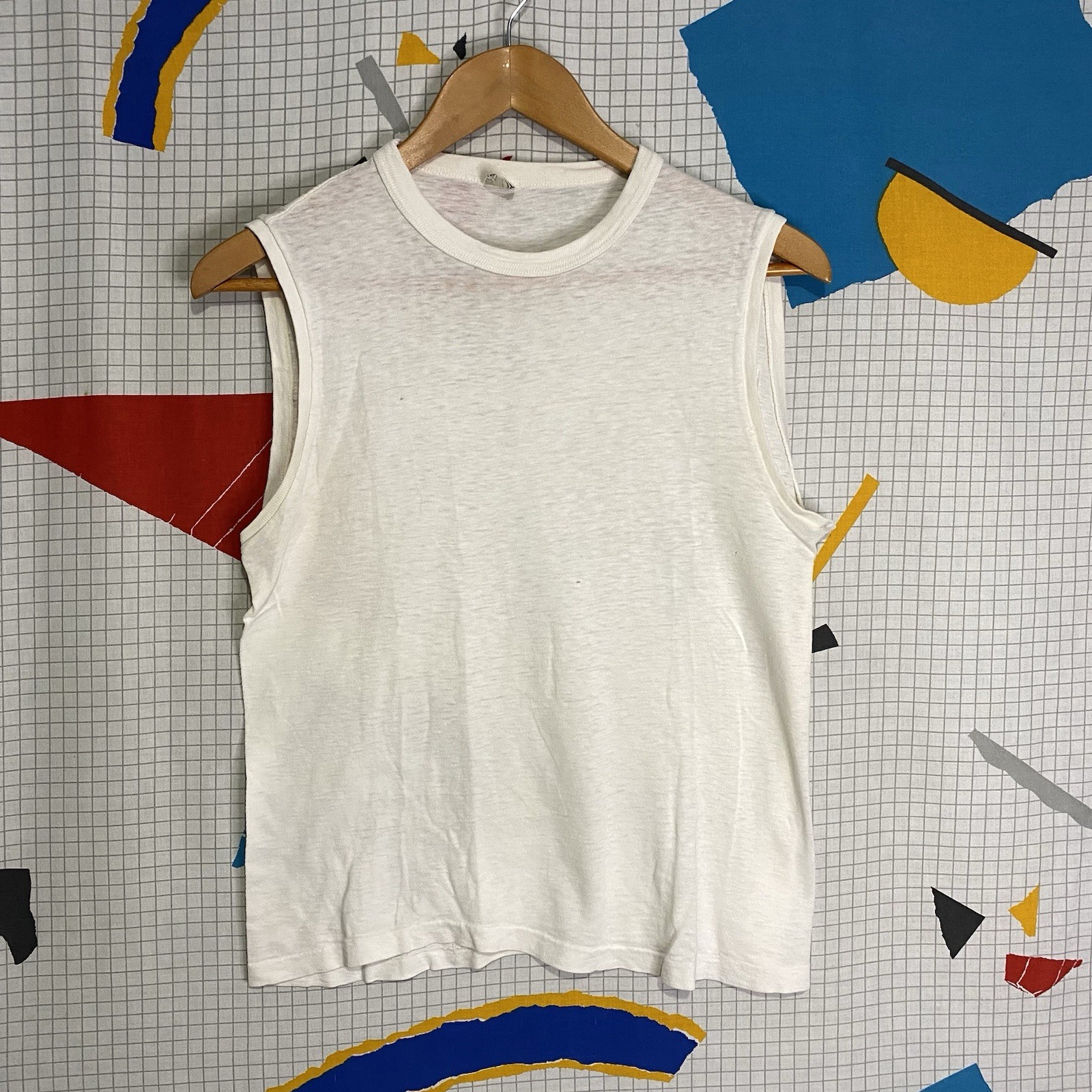 Vintage 40s White Tshirt Paper Thin Medium Sleeveless 50s Rockabilly Champknit gallery