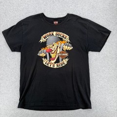 VTG Harley Davidson Graphic Tee Work Sucks Lets Ride Clown T-Shirt Mens XL Black