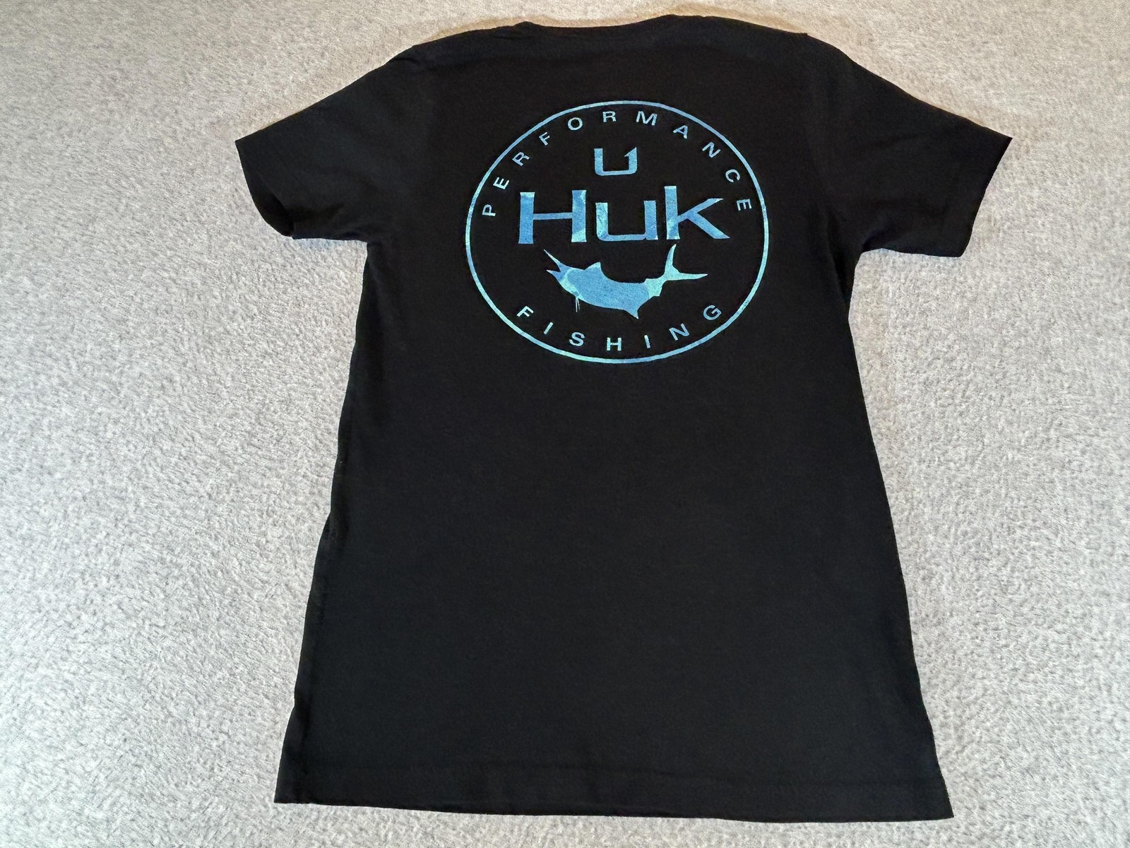 Huk Shirt Mens Small Black Performance Fishing Marlin Logo Graphic Tee Stretch gallery