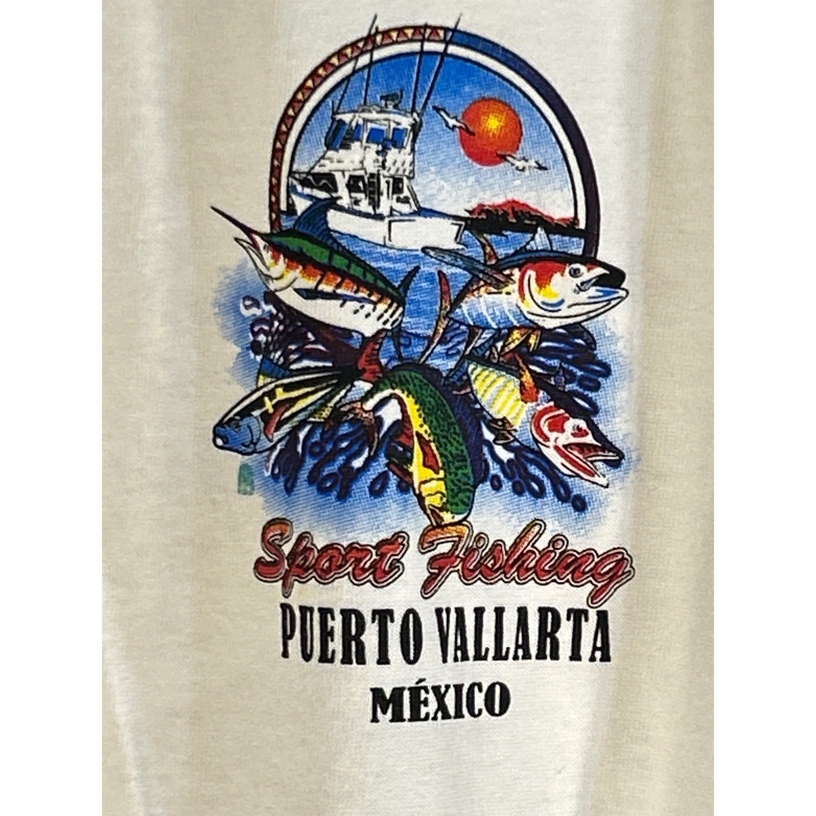 Mens L Sport Fishing Puerto Vallarta Mexico Graphic T Shirt White Yazbek gallery