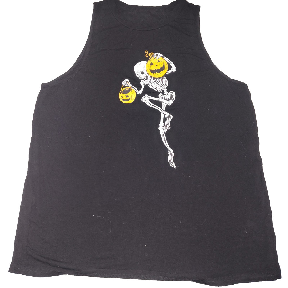 Skeleton Tank Top Halloween Graphic Black Ladies Large Soft Fabric