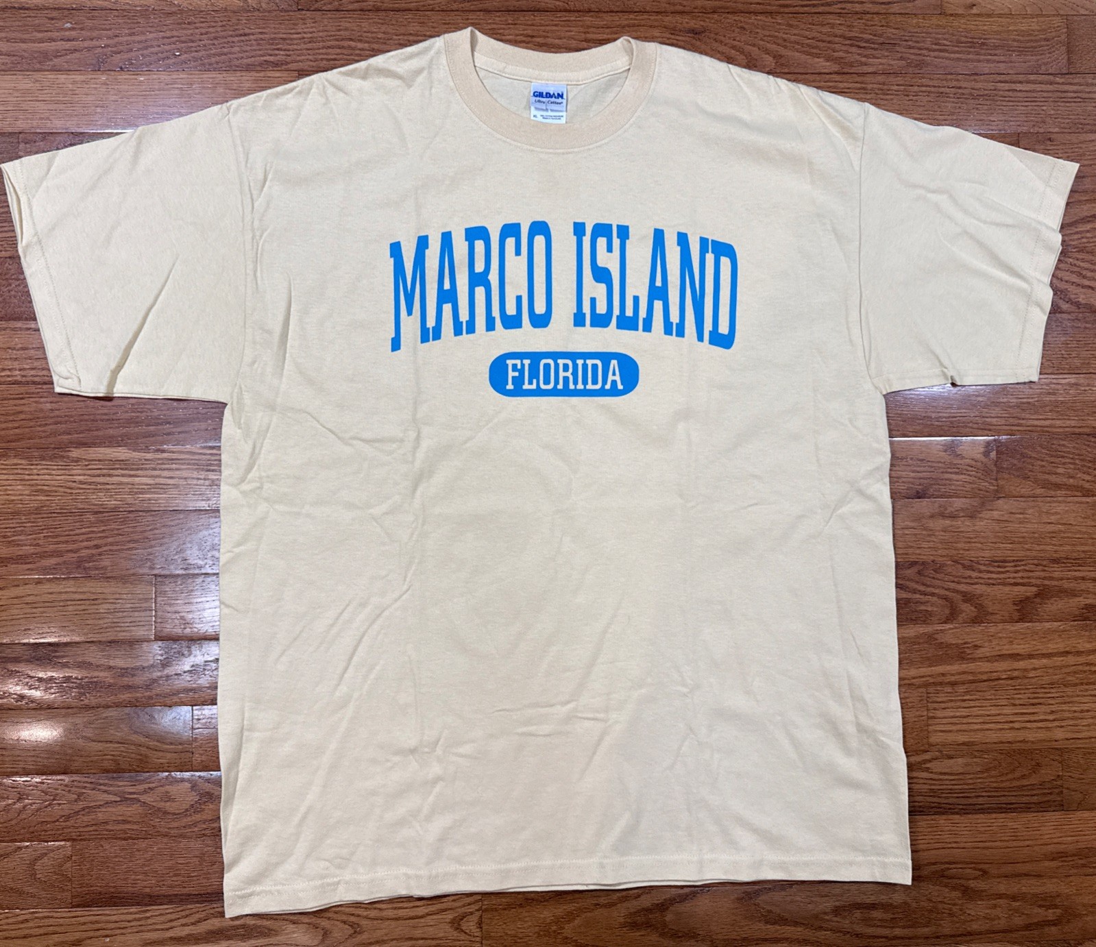 Marco Island, Florida Beach Sand Vacation Pale Yellow Cotton T-shirt Adult XL gallery