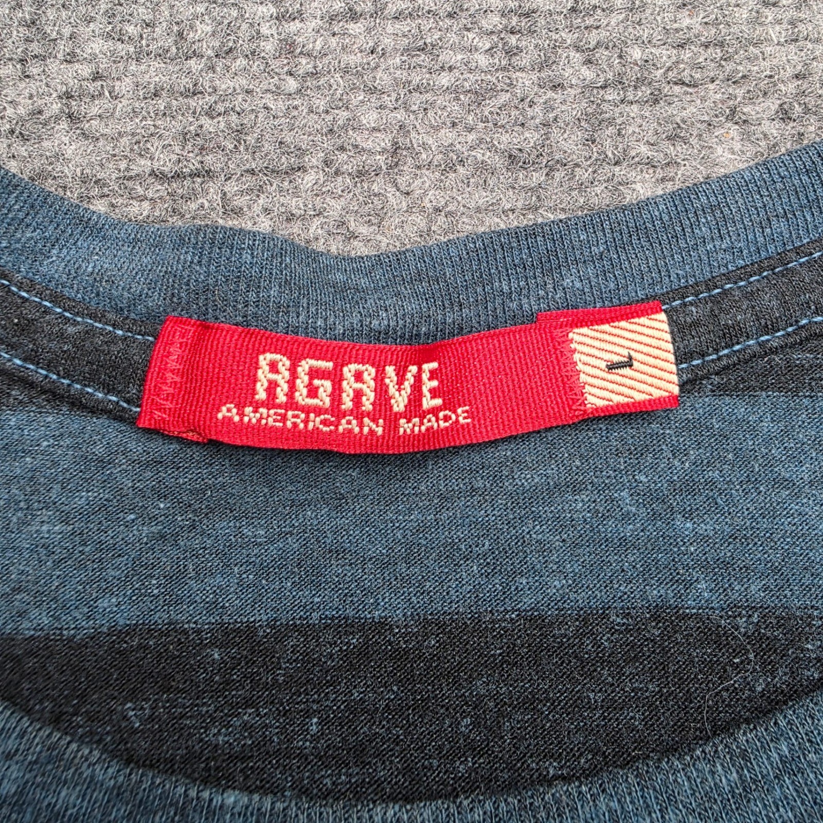 Agave Denim T Shirt Mens Large L Blue Black Striped J Severson S/S Made In USA gallery