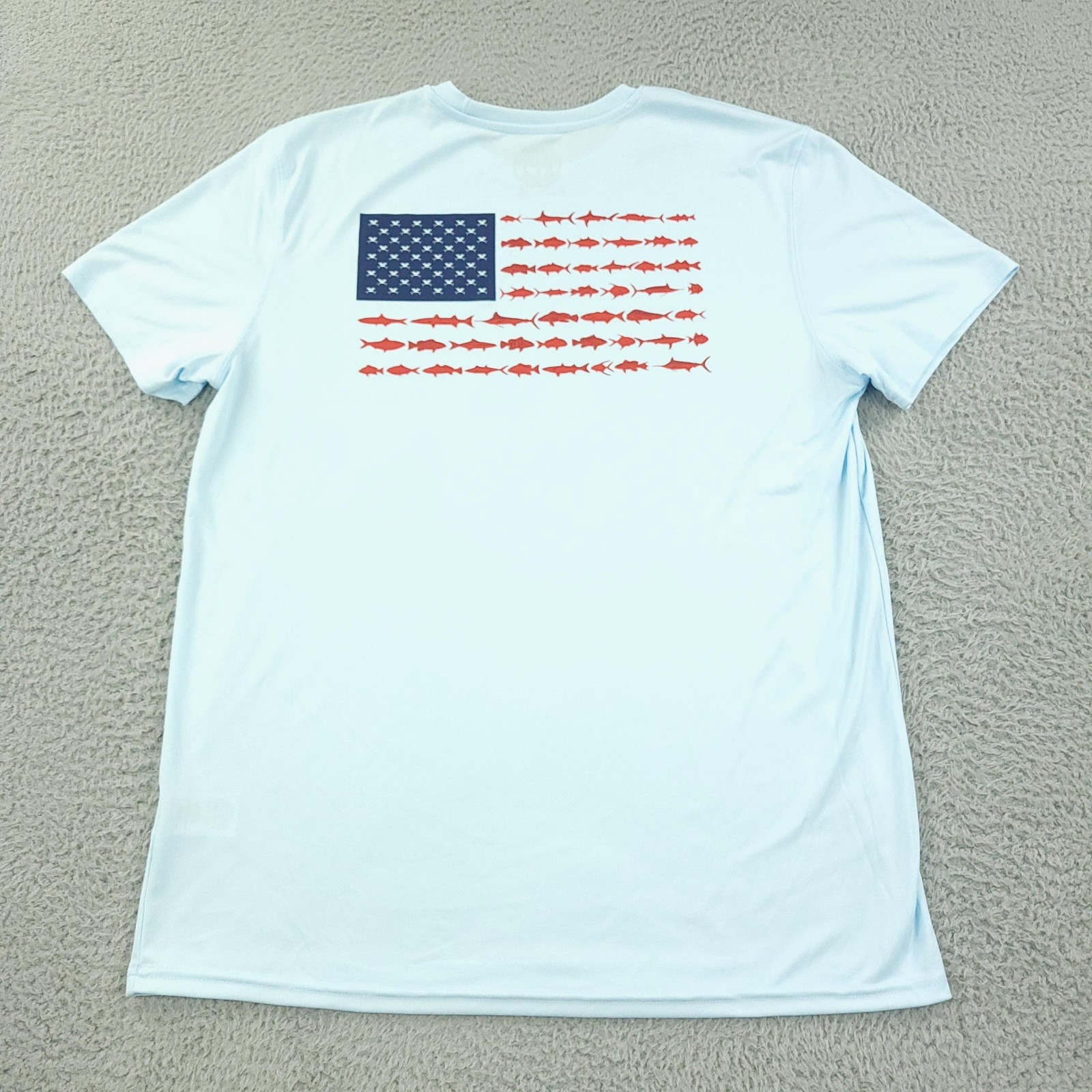 Vapor Apparel Shirt Mens Large Blue USA Flag Patriotic Fish Graphic UPF 50+ gallery