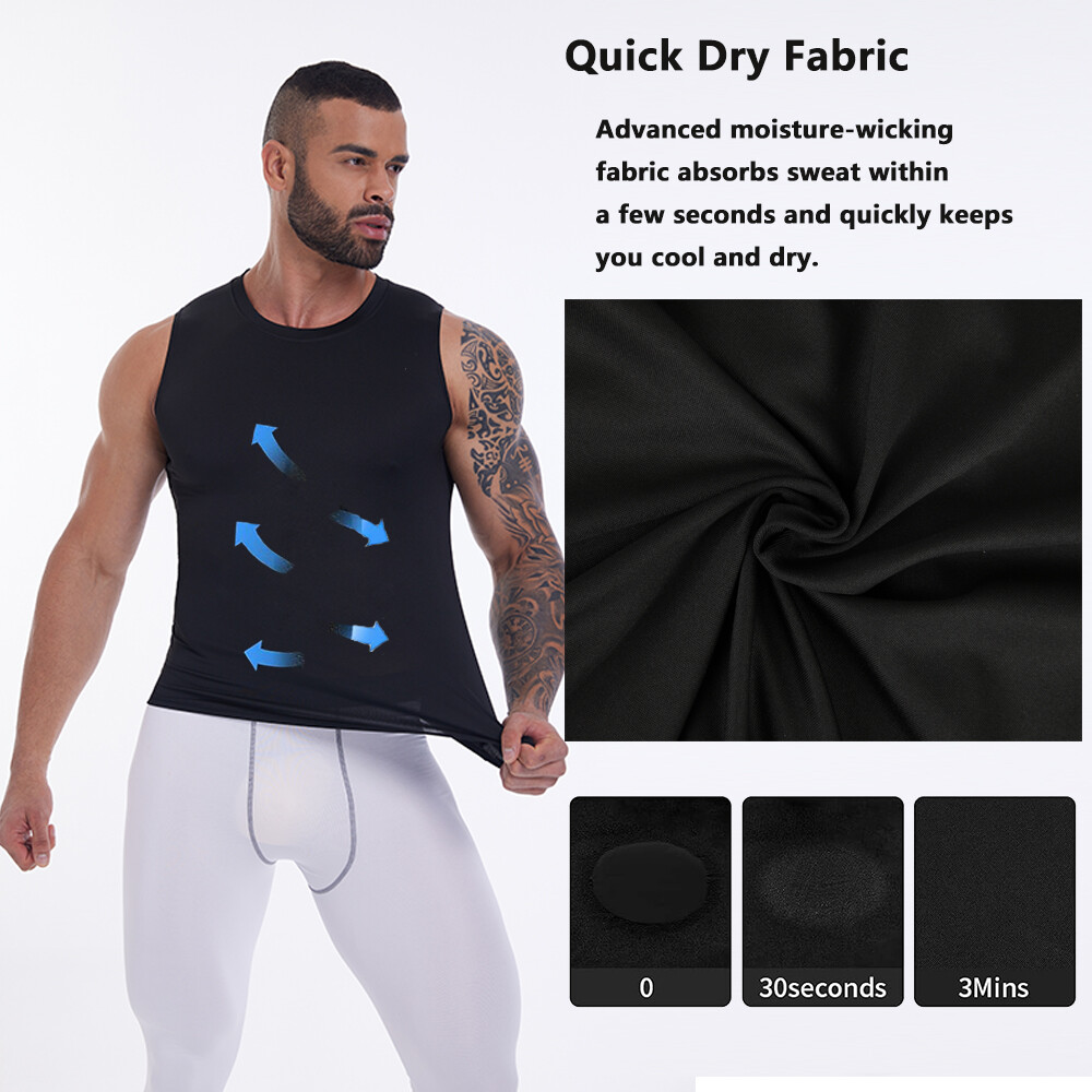 Mens Slimming Activewear Compression Vest T-Shirt QUICK DRY Tank Tops 2 Pack Top gallery