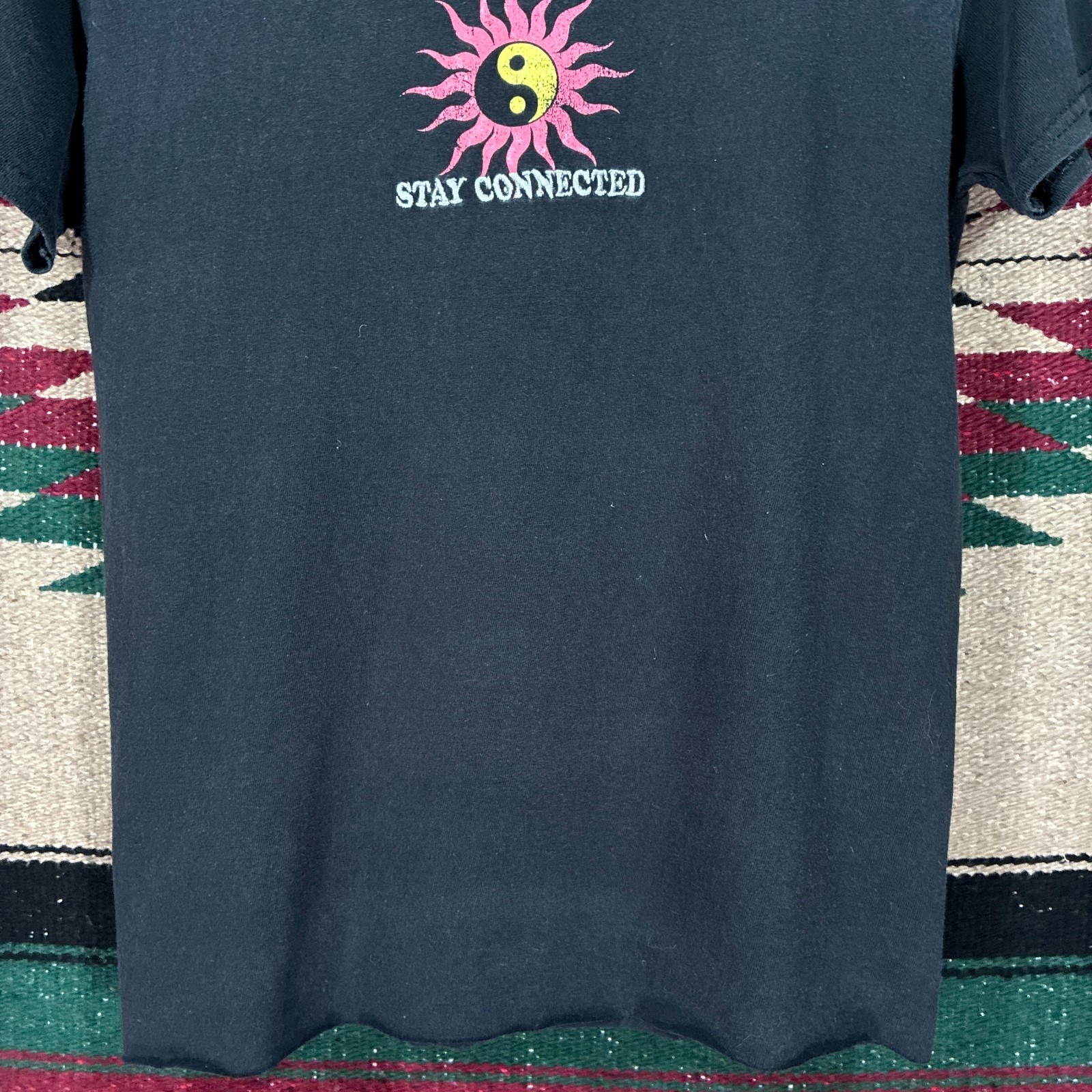 Vintage Ying Yang Black Embroidered Graphic T-Shirt - Men's Small - Boho gallery