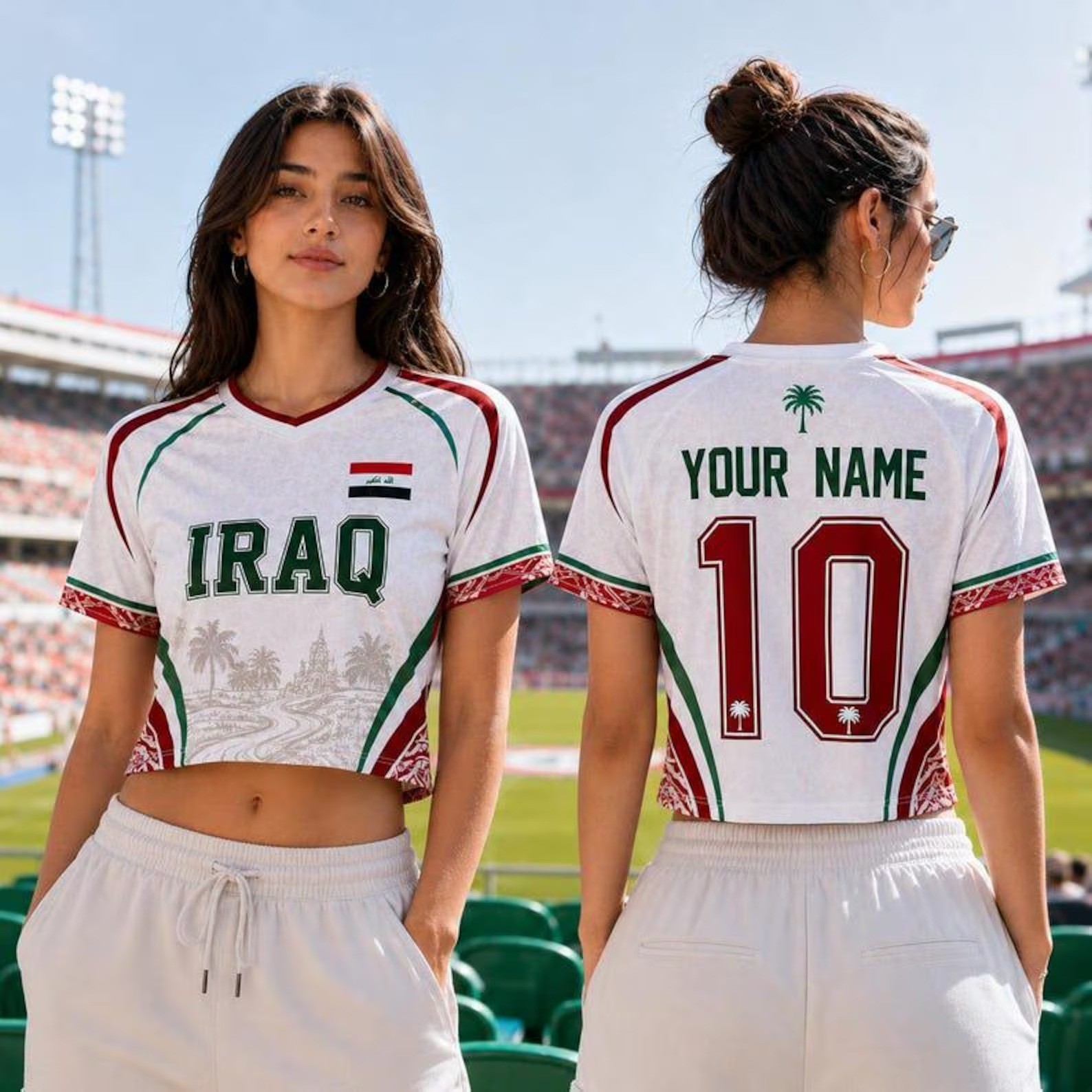 Iraq Crop Top Soccer Jersey, Custom Name Number Football Shirt, Women Jersey