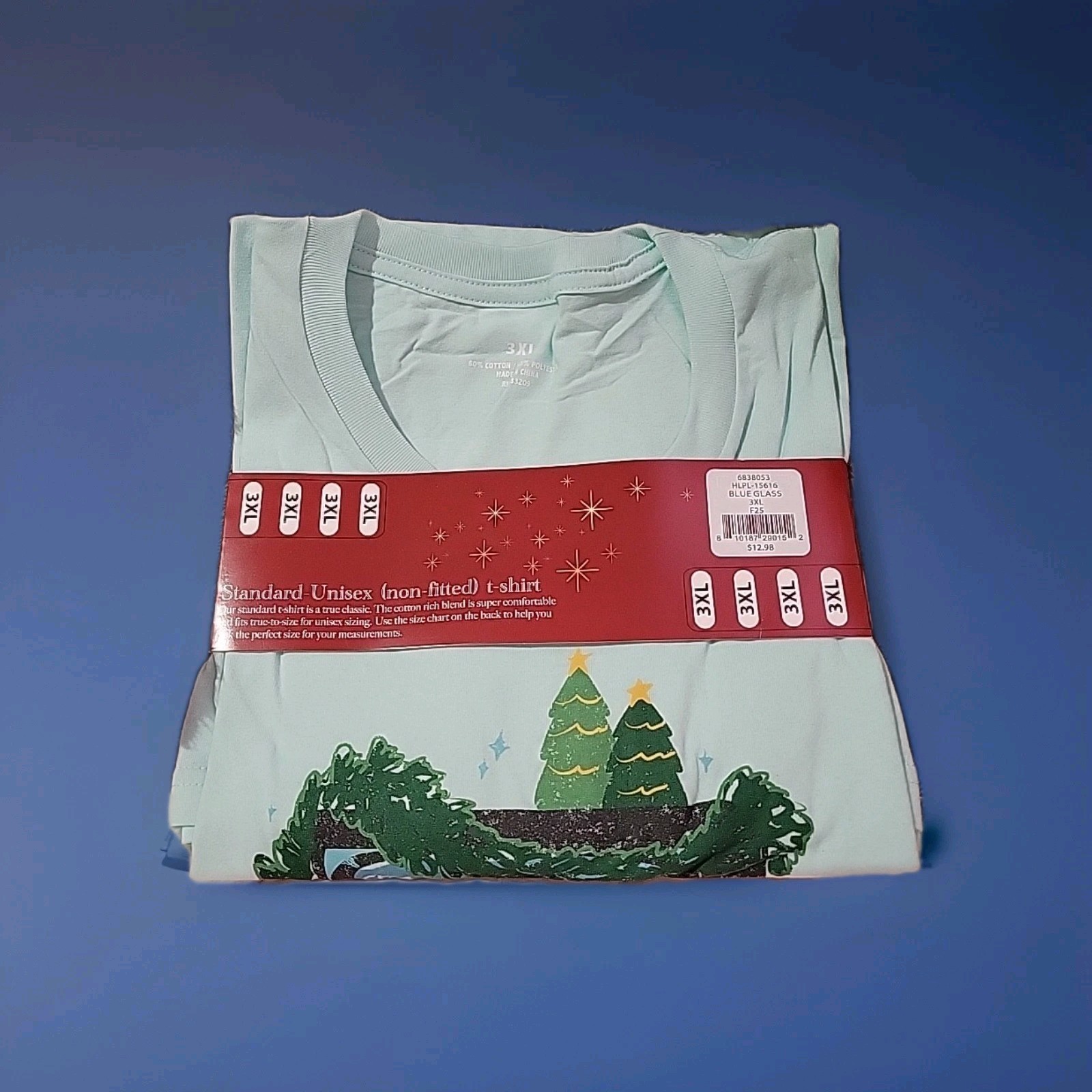 Men's Blue Light weight Knit Short sleeve Graphic Christmas T-shirt ( Size: 3XL gallery