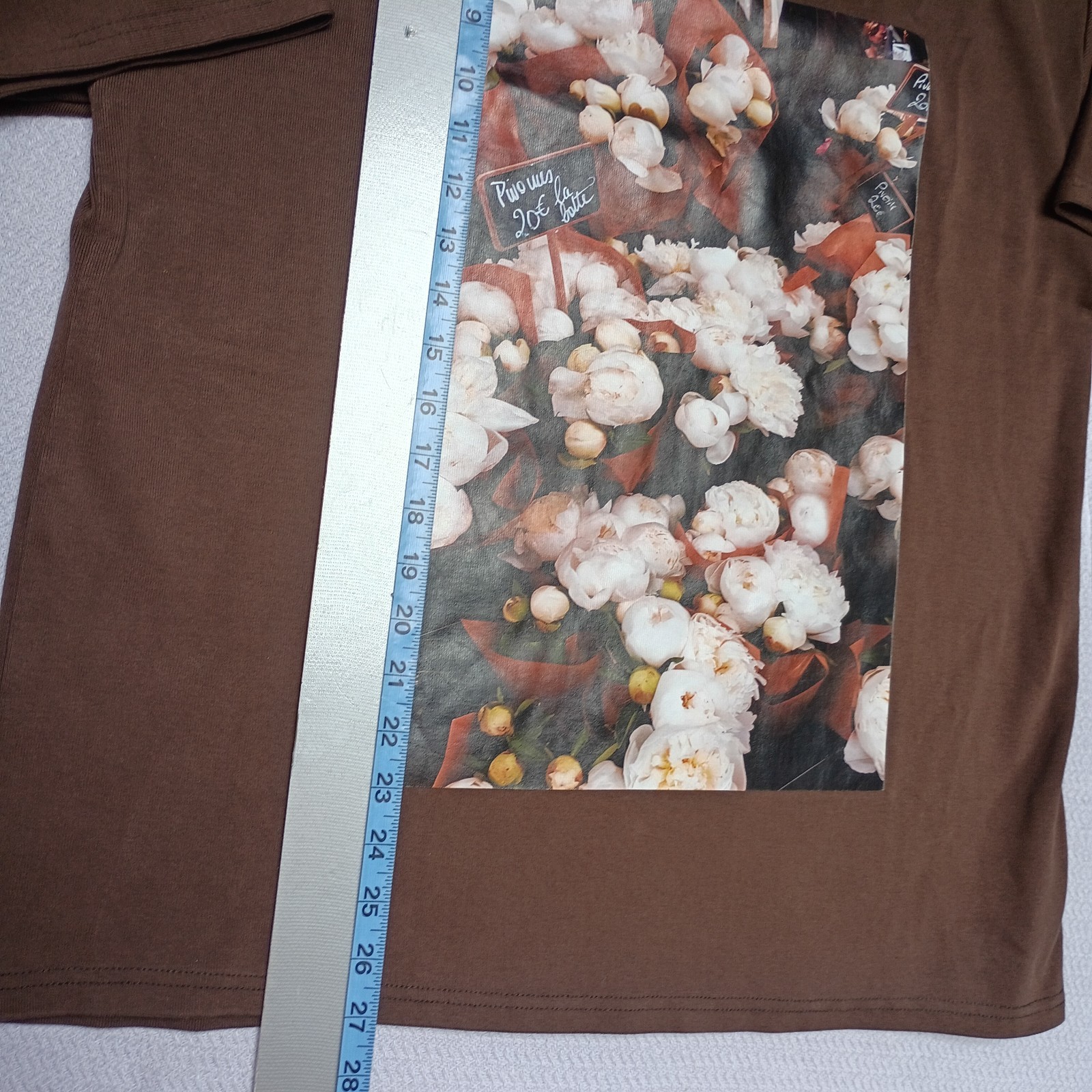 Garment Dye Woman's Brown T-shirt Floral Art to Wear Thick Fabric No Size Fits M gallery