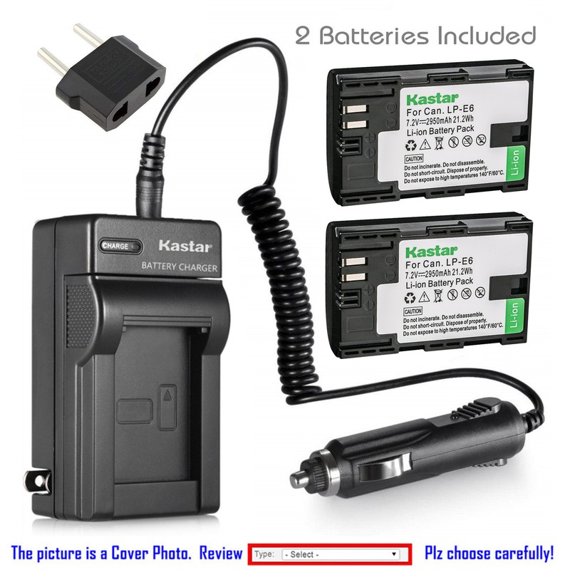 Kastar Battery and Normal Charger Kit for Canon LP-E6 5D Mark II 6D 7D 70D 80D