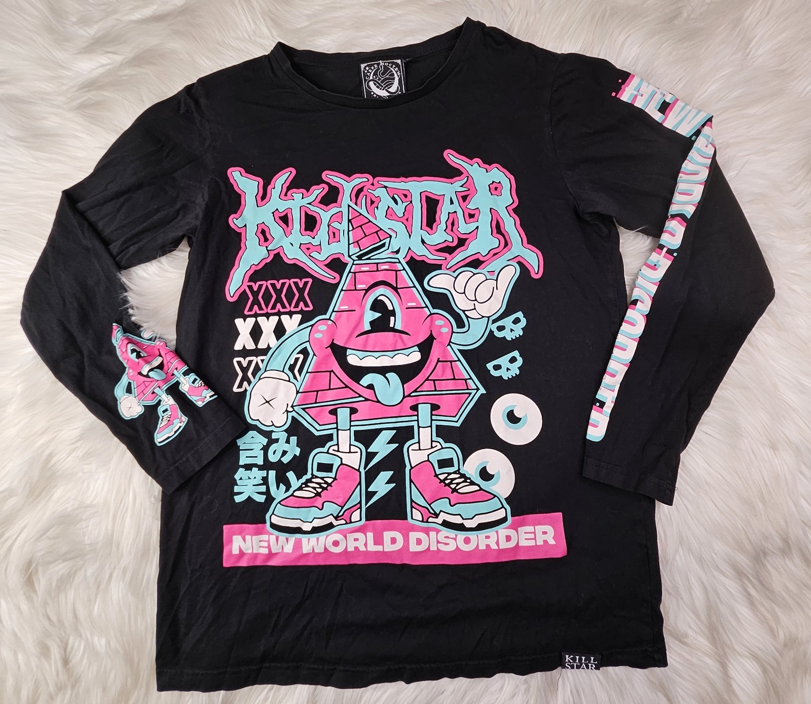 Killstar New World T-Shirt Disorder Pyramid Long Sleeve Crewneck Graphic Tee (L)