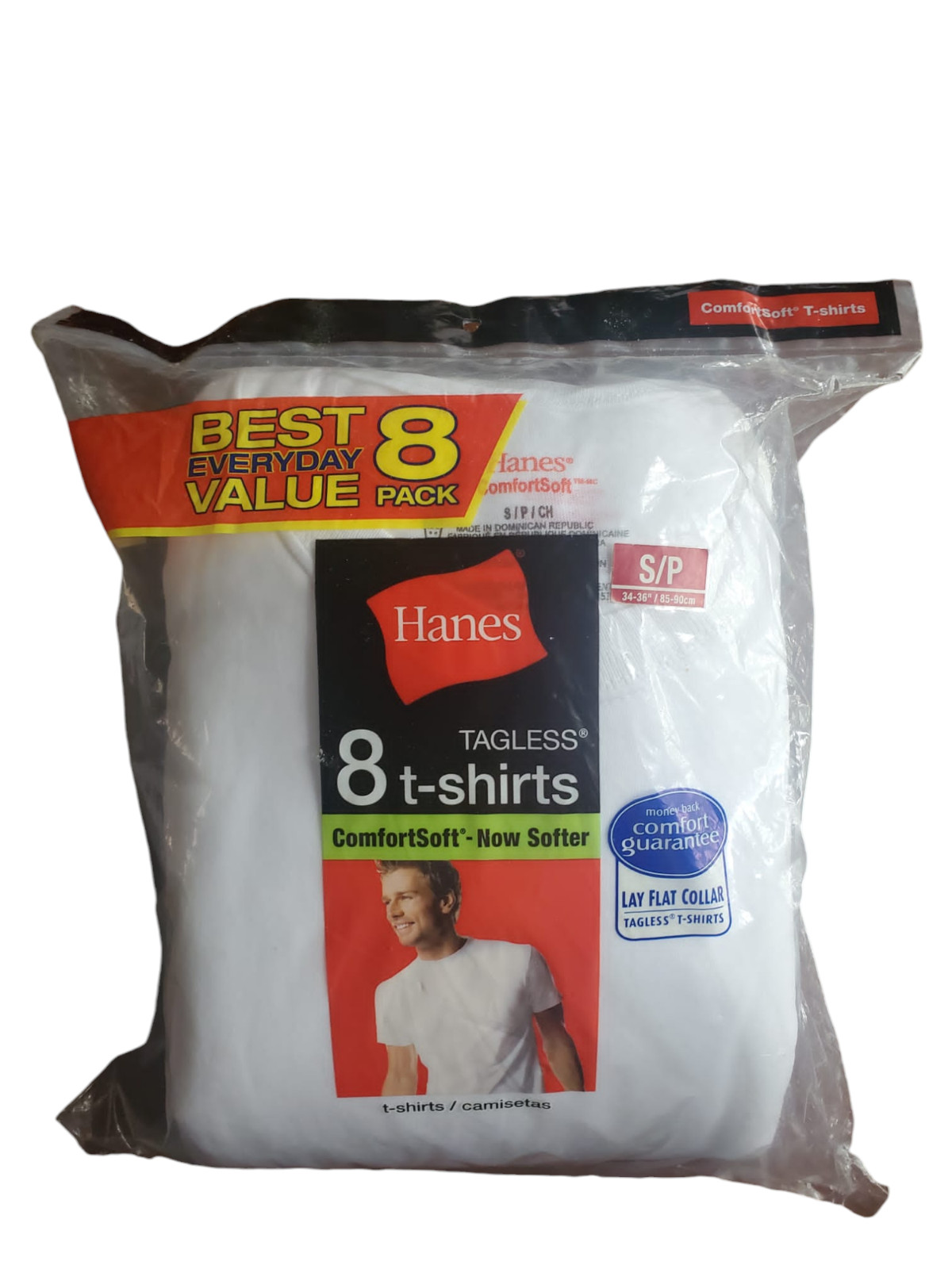 Hanes Tagless T-Shirts White Size S/P 100% Cotton 8 Pack