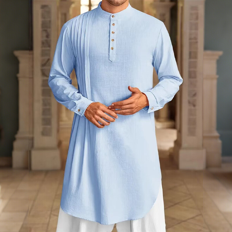 Muslim Men's Button Cotton Linen Shirt Muslim Robe HOT gallery