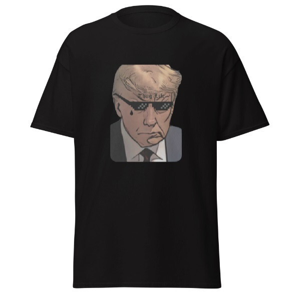 Funny Cartoon Trump Mugshot Black T Shirt High Resolution XL