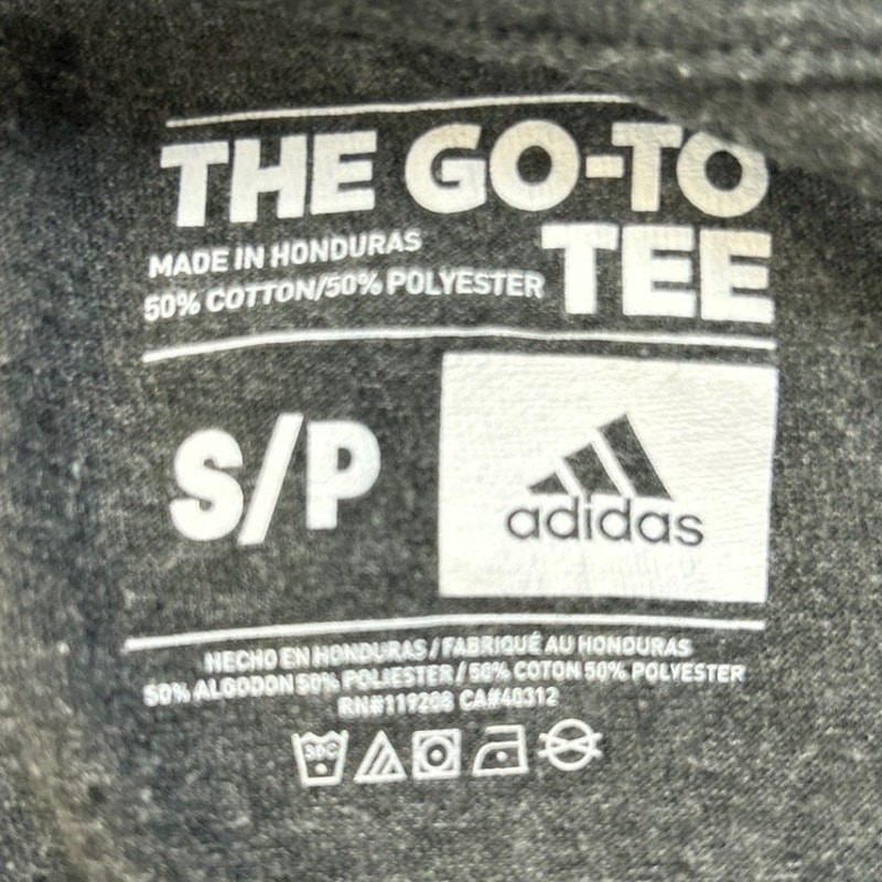 Adidas Logo Mens Small Black Gold PolyCotton Short Sleeve Crew Neck Tee Shirt gallery