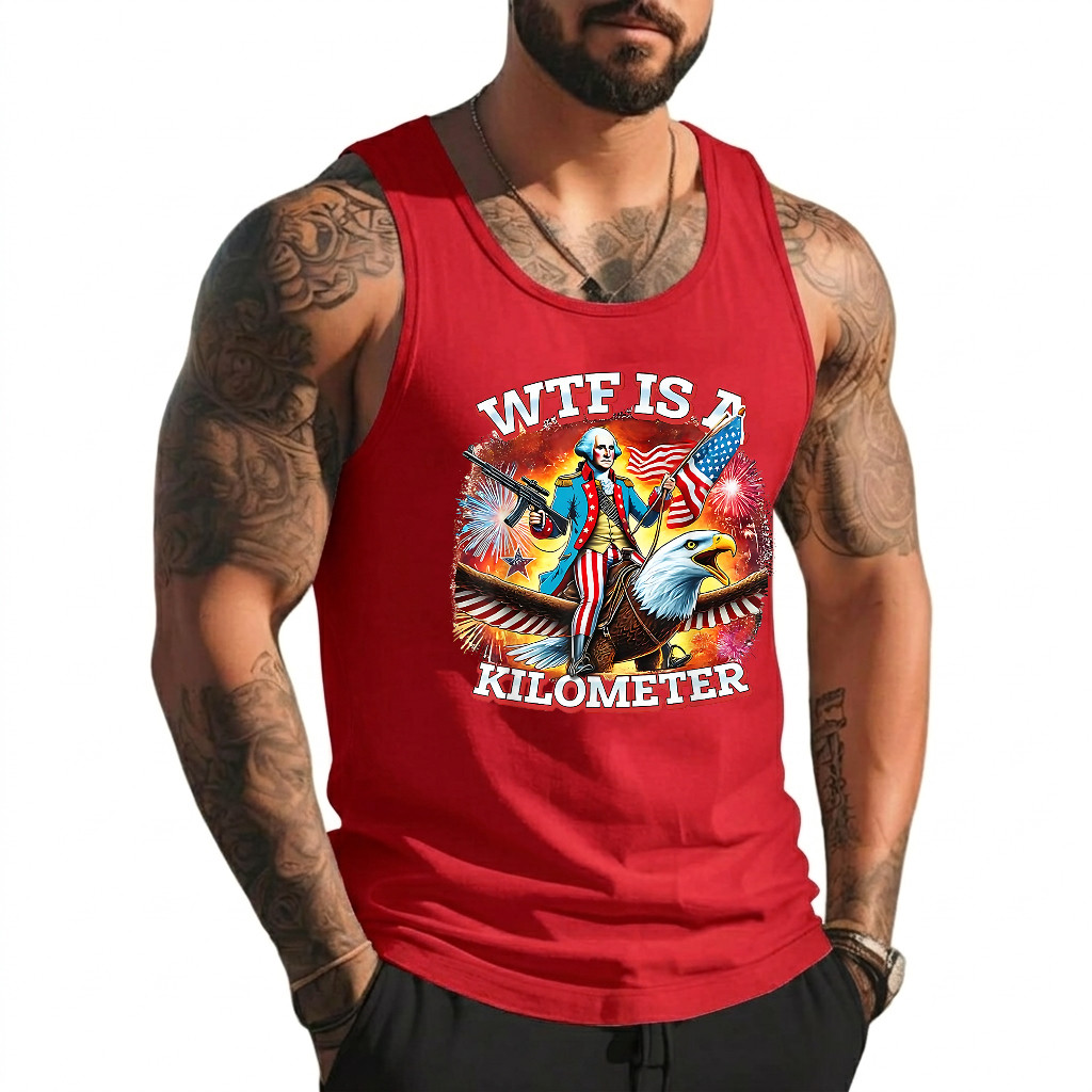 Retro WTF is A Kilometer Funny Patriotic American Freedom Tank Top gallery