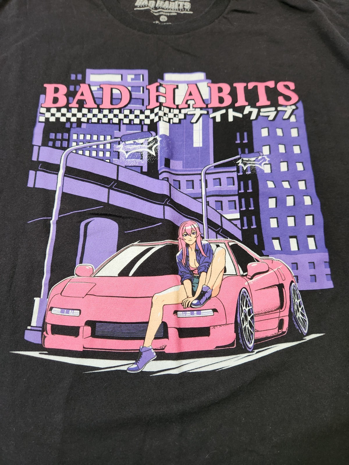 Bad Habits Anime Pink Car 2024 Black T-Shirt XL gallery