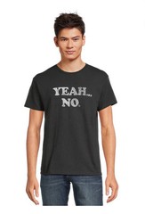 YEAH NO Men’s Size S (34-36) Humor Graphic T-Shirt Short Sleeve • Black