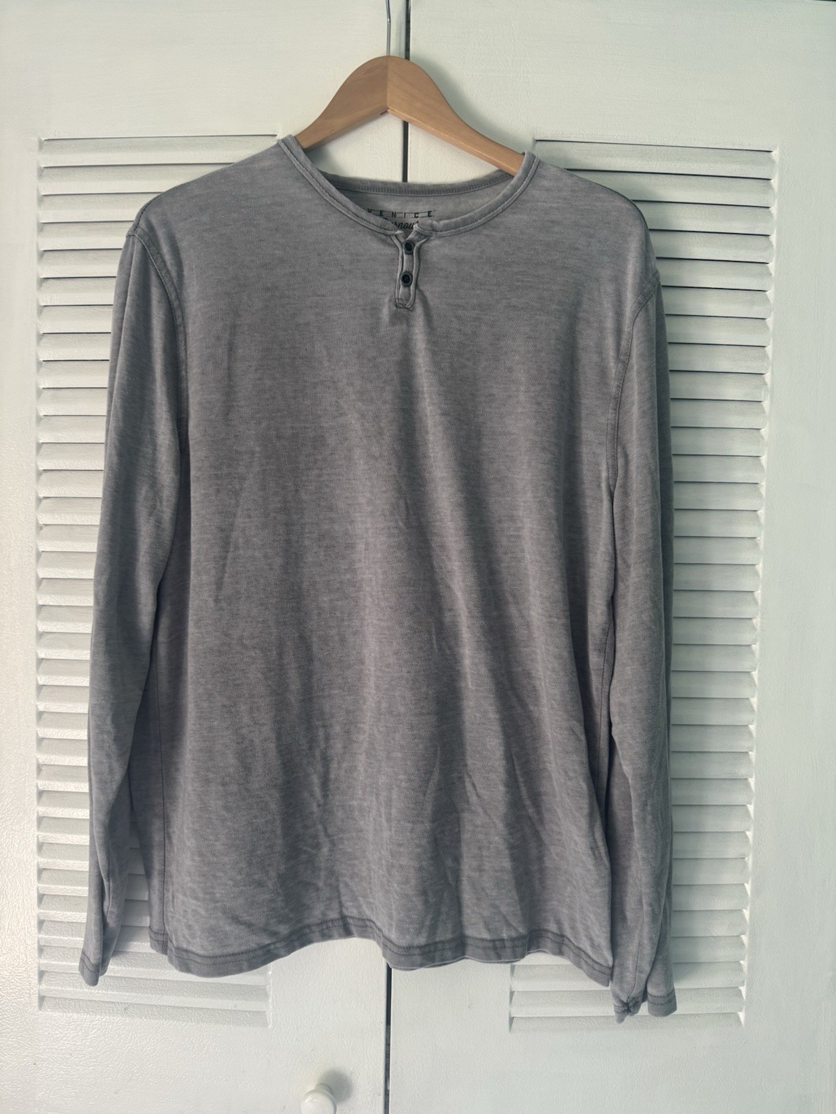 Lucky Brand Venice Burnout Gray Semi Sheer Shirt Boho Coastal Mens Large gallery
