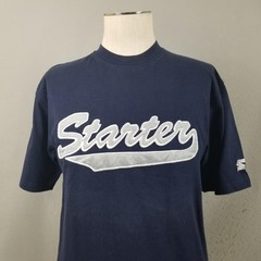 Starter Shirt Mens Medium Blue Script Logo Applique Graphic Tee Cotton Crewneck